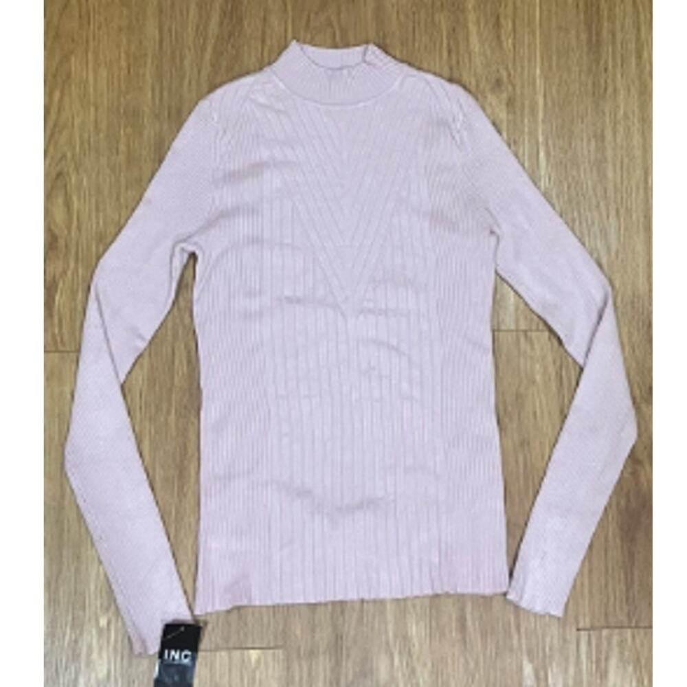 I.N.C. Women's Detail Ribbed Mock Neck Sweater Pale MauveXS